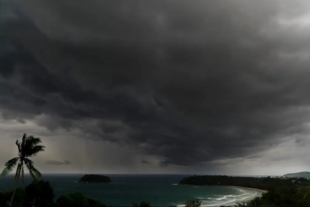 A dark cloud forms over the Andaman Sea during the Phuket monsoon season