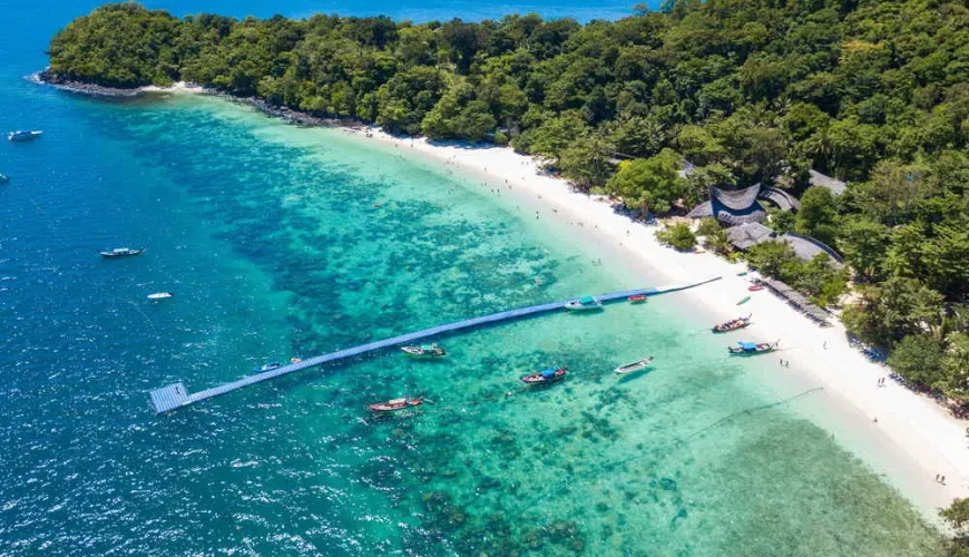 An aerial view of coral island in Phuket's magnificent pier.