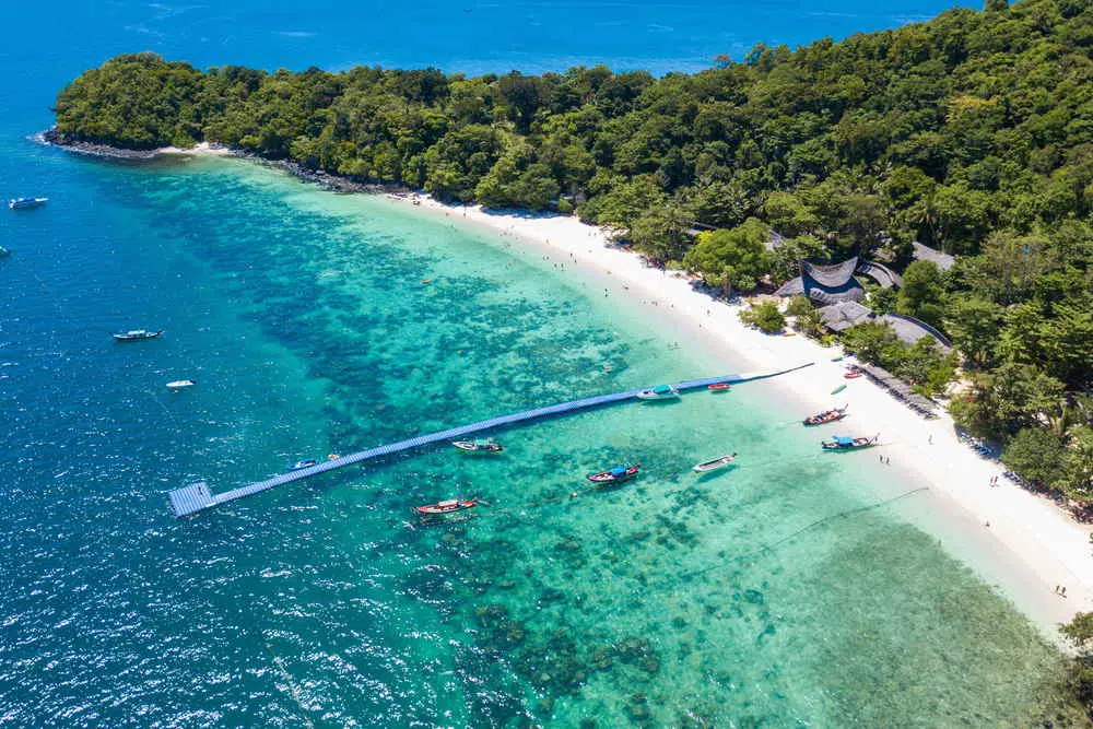 An aerial view of coral island in Phuket's magnificent pier.