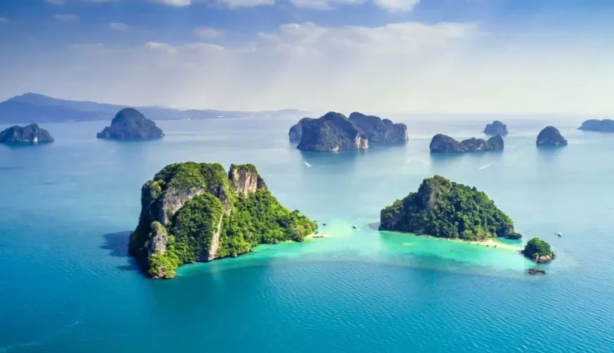 tup island as seen from a drone shot above the island