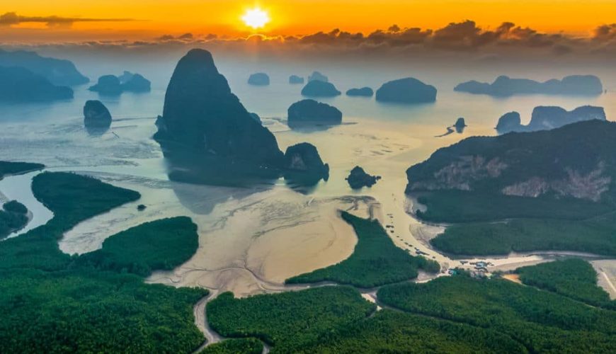 Phang Nga Bay, Thailand at sunrise