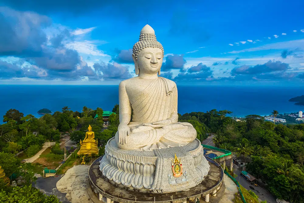 Big Buddha statue, Phuket, Thailand with a panoramic view