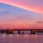A view of Sarasin Bridge in Phuket at sunset.