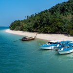 Phi Phi Private Boat Tour with boats anchored at Bamboo Island